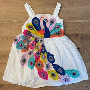 Mini Boden Girls Peacock Appliqué Dress